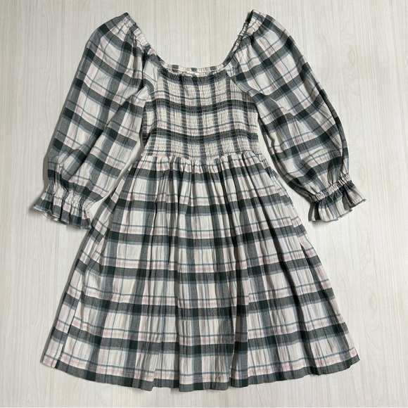 Madewell Lucie Elbow-Sleeve Smocked Mini Dress in Lebaum Plaid Size M - Picture 16 of 16